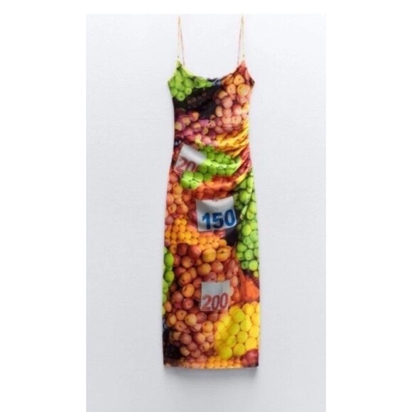 ZARA Fruit Print Mesh Maxi Dress Rare Blogger Limited Festival Colorful Med NWT - Picture 1 of 6